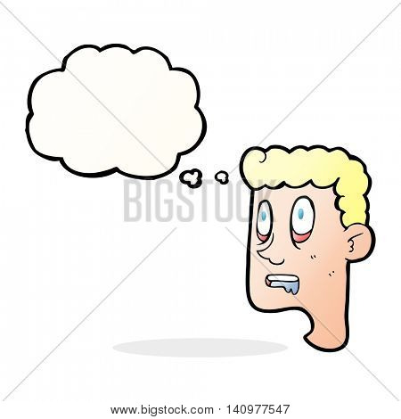 freehand drawn thought bubble cartoon staring man drooling