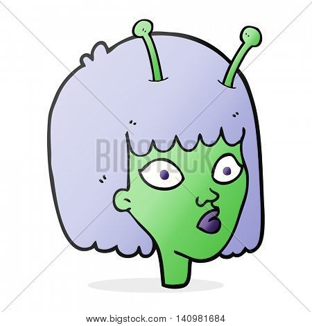 freehand drawn cartoon female alien