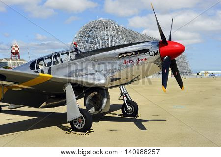MOUNTAIN VIEW, CALIFORNIA - MAY 26, 2016: A rare P-51C Mustang owned by the Collings Foundation was on display at Moffett Field in California during the yearly Wings Of Freedom Tour. This is 1 of only 5 built during WWII