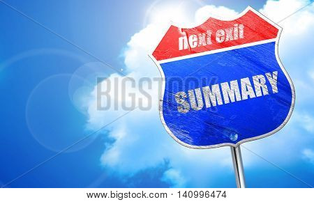 summary, 3D rendering, blue street sign
