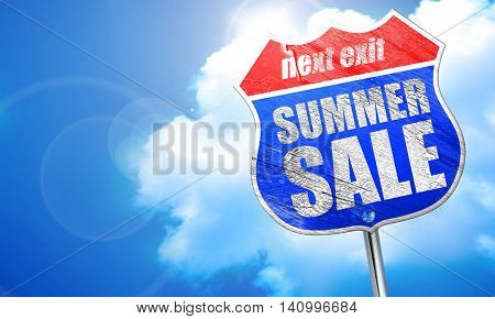 summer sale, 3D rendering, blue street sign