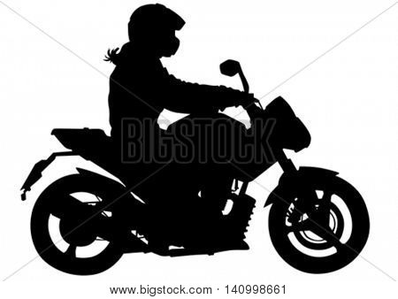 Silhouettes of motorcycl and baeuty women on white background