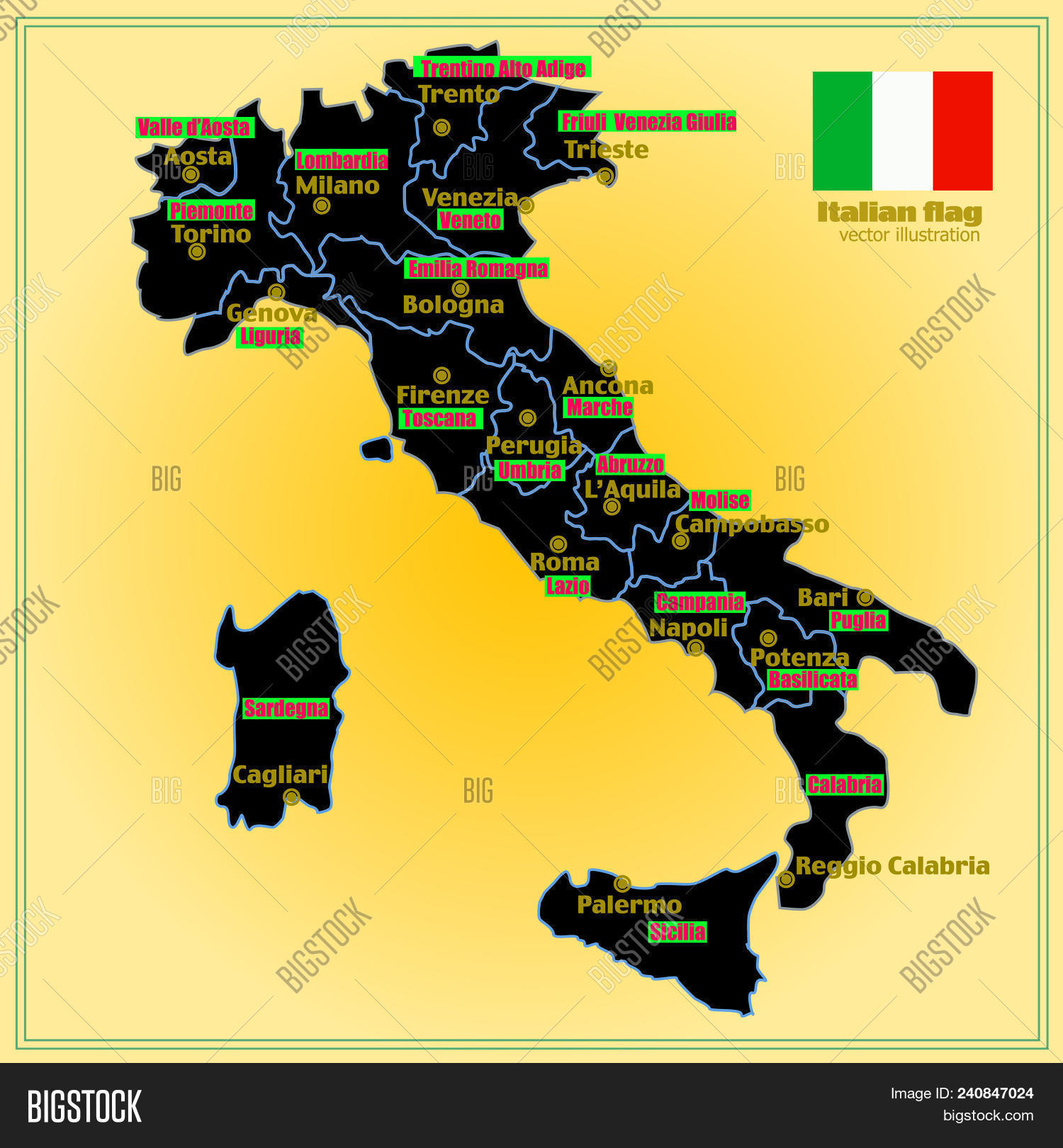 Italy Key Map Map Italy. 图片和照片(免费试用) | Bigstock
