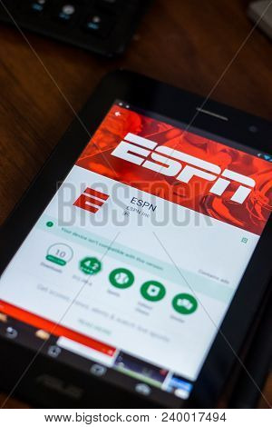 Ryazan, Russia - March 21, 2018 - Espn Mobile App On The Display Of Tablet Pc