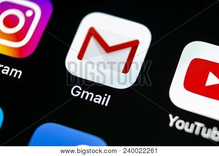 Sankt-petersburg, Russia, May 10, 2018: Google Gmail Application Icon On Apple Iphone X Smartphone S
