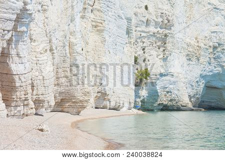 Vignanotica, Apulia, Italy - Giant Chalk Cliffs At The Beach Of Vignanotica