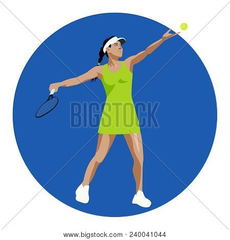 Tennis Vector Banner. Sports Girl. Vector Sign