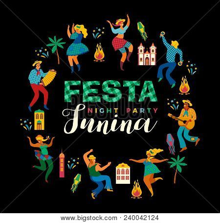 Festa Junina. Vector Template For Latin American Holiday, The June Party Of Brazil. Design For Card,