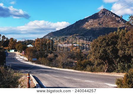 Asphalt Road To Gaucin Town In Andalusia, Spain