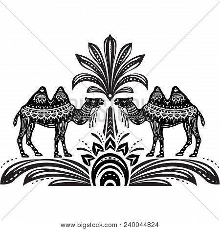 Stylized Figures Of Decorative Black And White Camels