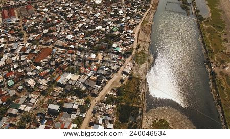 Aerial View Slums Of Manila, The Poor District. Philippines, Manila