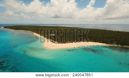 Aerial View Of Beautiful Tropical Island Daco With White Sand Beach. View Of A Nice Tropical Beach F