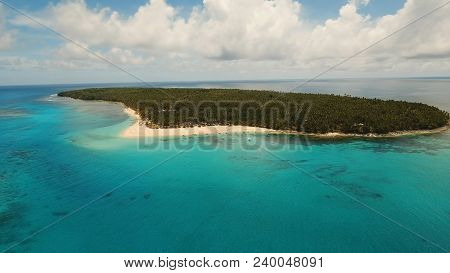 Aerial View Of Beautiful Tropical Island Daco With White Sand Beach. View Of A Nice Tropical Beach F