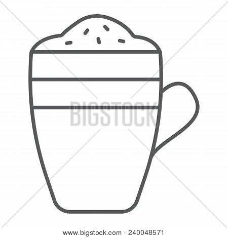 Latte Thin Line Icon, Coffee And Cafe, Coffee Mug Sign Vector Graphics, A Linear Pattern On A White 