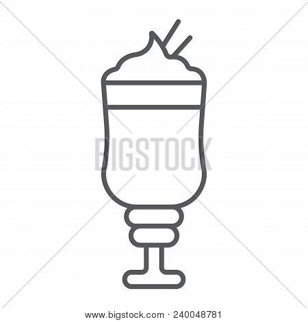 Mocha Thin Line Icon, Coffee And Cafe, Coffee Cream Sign Vector Graphics, A Linear Pattern On A Whit