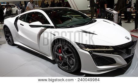 Geneva, Switzerland - March 7, 2018: Honda Nsx Sports Car Showcased At The 88th Geneva International