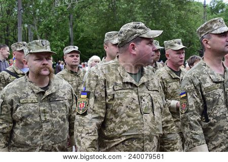 Ukraine, Kiev - 05.9.2016: People Celebrate The Day Of Victory In The Streets Of The City, A Militar