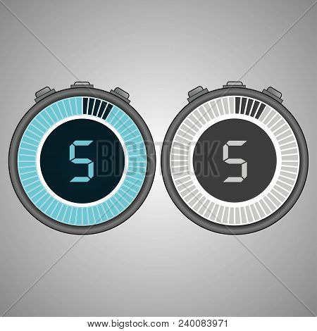 Electronic Digital Stopwatch. Timer 8 Seconds Isolated On Gray Background. Stopwatch Icon Set. Timer