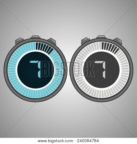 Electronic Digital Stopwatch. Timer 7 Seconds Isolated On Gray Background. Stopwatch Icon Set. Timer