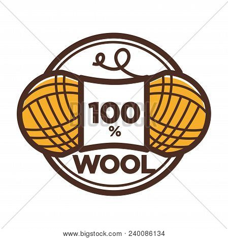 Wool Clew For 100 Percent Textile Label Or Knitwear And Knitted Clothing Label Tag. Vector Isolated 