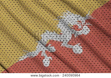 Bhutan Flag Printed On A Polyester Nylon Sportswear Mesh Fabric With Some Folds