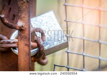 The Lock On A Chain On A Gate, It Is Rainy