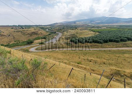 Landscape Of Countryside And The Galilee Mountains In The Hula Valley, View From Tel Hazor, Northern