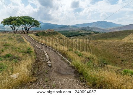 Landscape Of Countryside And The Galilee Mountains In The Hula Valley, View From Tel Hazor, Northern