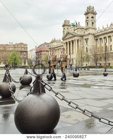 Budapest, Hungary - 17 April 2018: Honor Guard At The Hungarian Parliament.