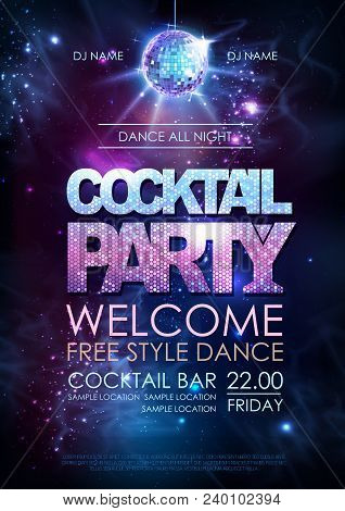Disco Ball Background. Disco Cocktail Party Poster On Open Space Background