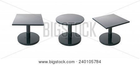 Black Modern Coffee Table Isolated On White Background. Set.