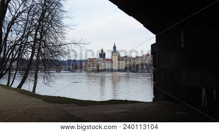 View At Charles Bridge From Strelecky Ostrov In Prague, Czech Republic