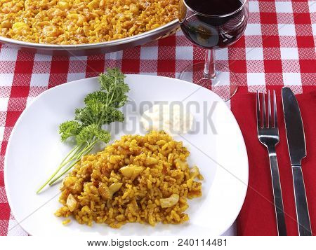 Arroz A Banda
Traditional Valencian Dish.  The Arroz A Banda Is A Kind Of Seafood Paella Cooked  Wit