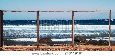 Empty Frames On Beach. Picture Of Sea. Triptich Sea. Red Sea, Dahab, Sinai, Egypt.