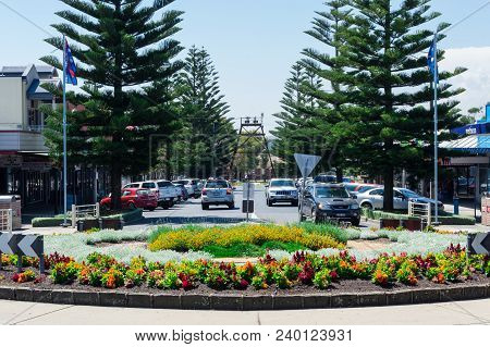Wonthaggi, Australia - January 27, 2018: View North Along Mcbride Avenue Towards Apex Park. Wonthagg