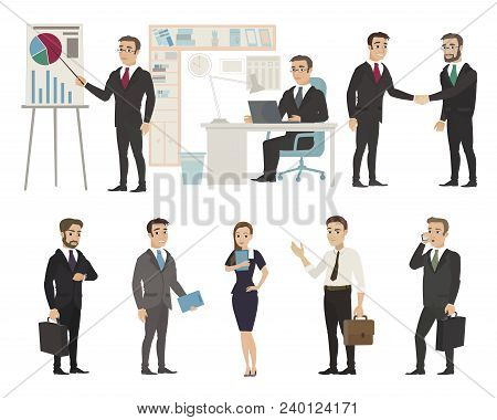 Business Team Of Employees Behind The Workplace