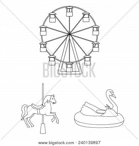 Amusement Park Outline Icons In Set Collection For Design. Equipment And Attractions Vector Symbol S