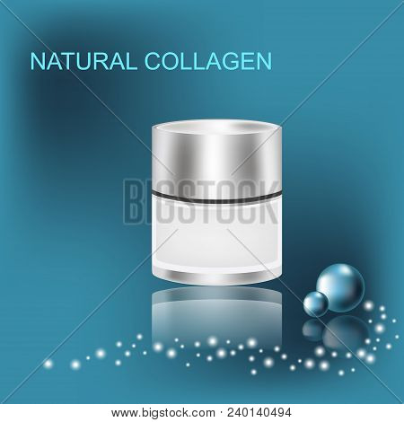 Collagen Solution, Jar With Cream, Vector Illustration For Cosmetology
