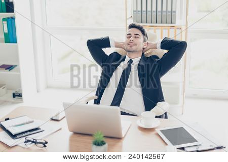 Portrait Of Cheerful Excited Glad Careless Carefree Joyful Leader Successful Expert Professional Rel