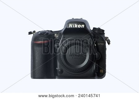 Chiangrai,thailand, May 10, 2018: Nikon D750 Body Front View Isolated With Clipping Path.