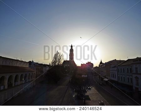 Sunset Over The Main Square Of Prostejov City, Czech Republic