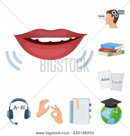 Translator And Linguist Cartoon Icons In Set Collection For Design. Interpreter Vector Symbol Stock 