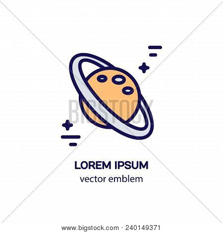 Saturn, Jupiter Or Other Planet With Rings - Minimalistic Logo Made In Trendy Line Stile Vector. Spa