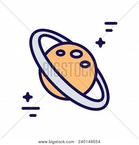 Saturn, Jupiter Or Other Planet With Rings - Minimalistic Logo Made In Trendy Line Stile Vector. Spa