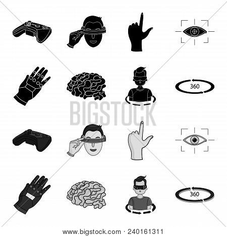 Technology, Innovation, Man, Complemented .virtual Reality Set Collection Icons In Black, Monochrome