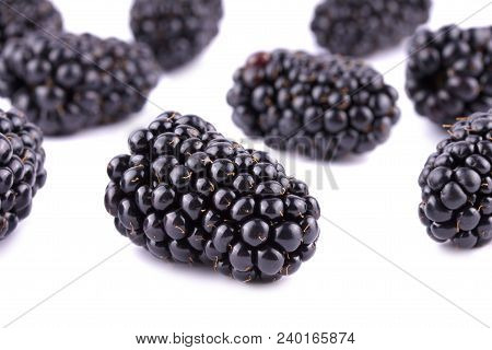 Ripe Fresh Blackberries Isolated On White Background.