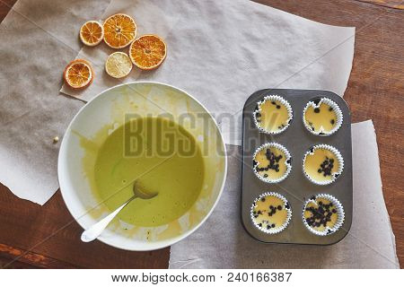 Cupcake Shape And Dough. Cooking Delicious Muffins