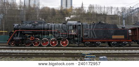 Perm, Russia - May 09, 2018: Functioning Soviet Class L Steam Locomotive, On The Shunting Tracks Of 