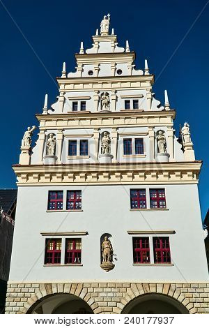 The Facade Of A Historic Tenement House On The Market Square In The City Of Nysa In Poland