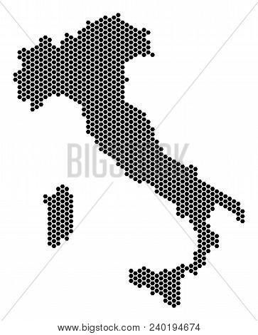 Hexagon Italy Map. Vector Territory Scheme On A White Background. Abstract Italy Map Mosaic Is Forme